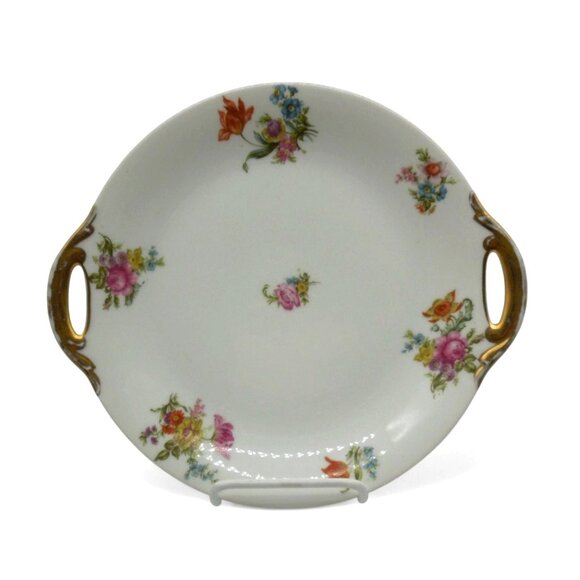 LIMOGES Porcelain Floral Platter With Gold Handles, France Vintage 11" - Picture 1 of 11